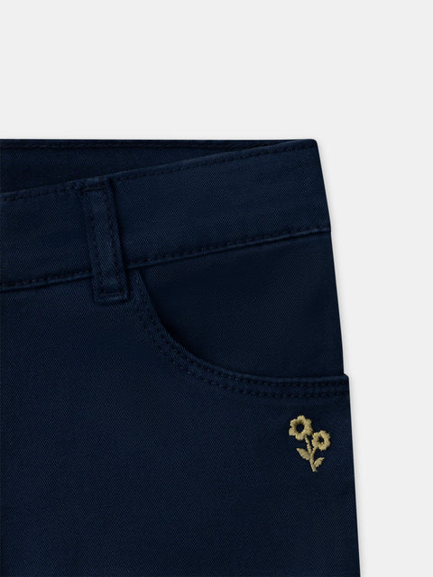 Flared Navy Cotton Twill Trousers