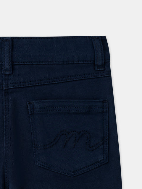 Flared Navy Cotton Twill Trousers