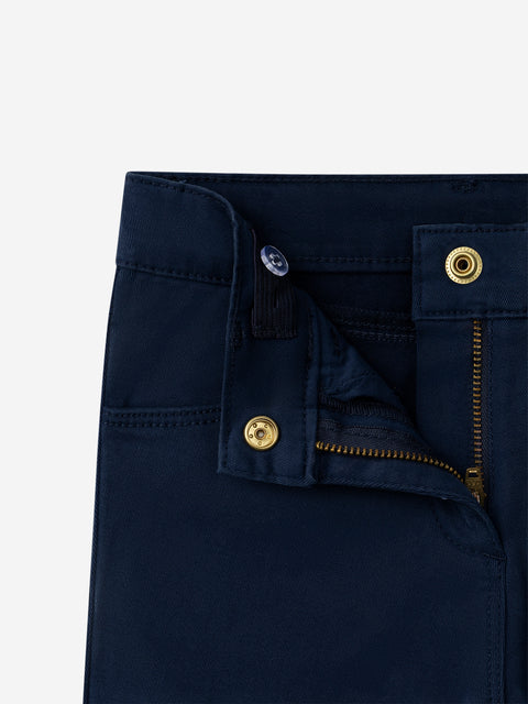 Flared Navy Cotton Twill Trousers