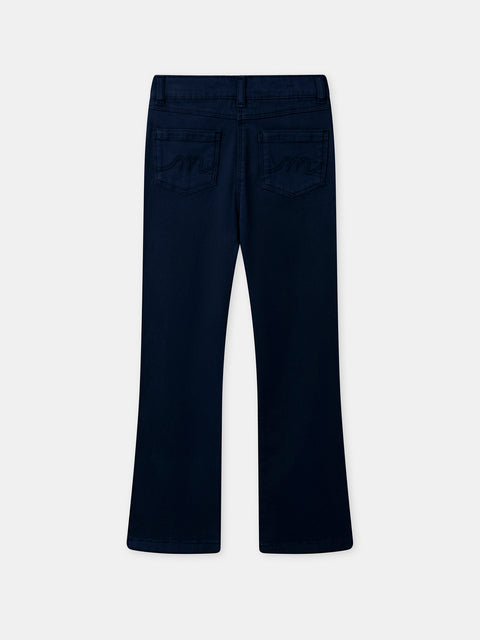 Flared Navy Cotton Twill Trousers