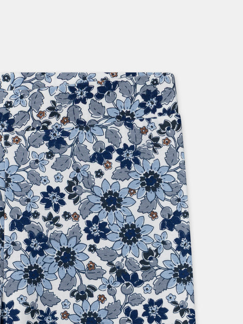 Blue Floral Print Cotton Leggings