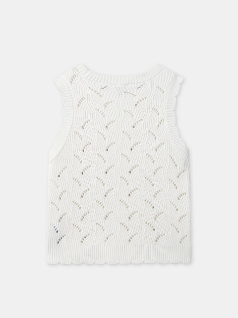 Cream Sleeveless Openwork Knit Jumper