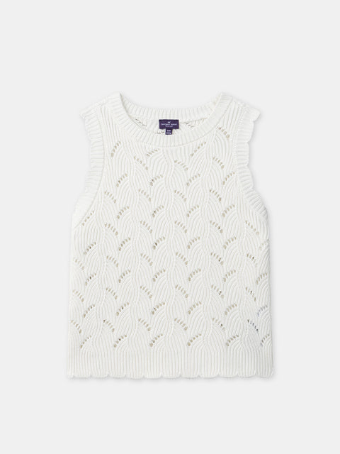Cream Sleeveless Openwork Knit Jumper