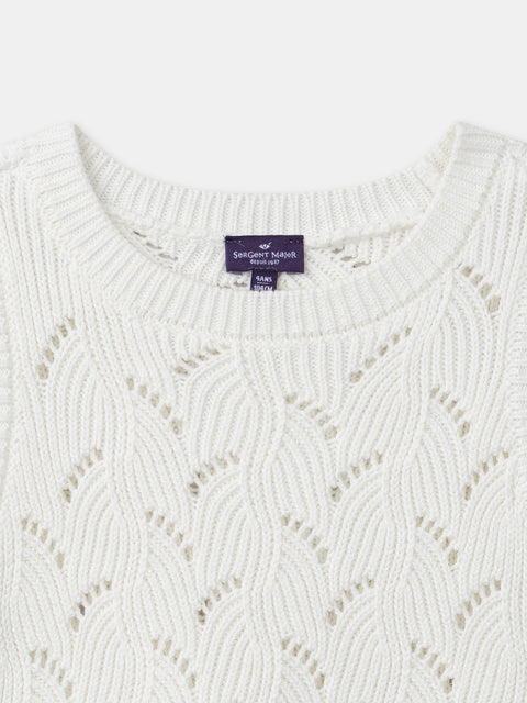 Cream Sleeveless Openwork Knit Jumper