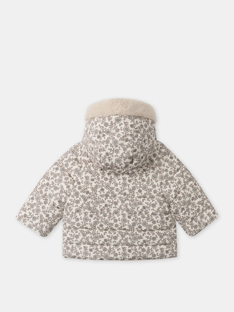 Reversible Beige Faux Fur Hooded Coat