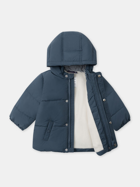 Blue Micropolar Lined Hooded Coat