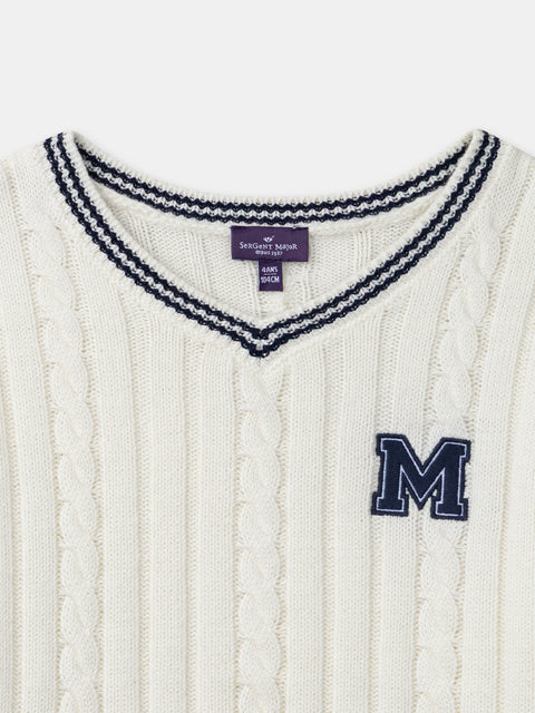 Cream Cable V Neck Jumper