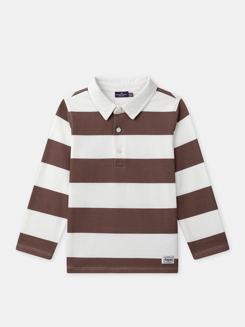 Brown & Cream Stripe Cotton Polo Shirt