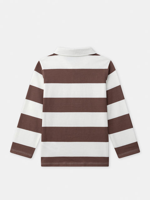 Brown & Cream Stripe Cotton Polo Shirt