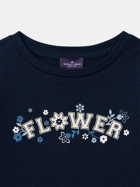 Navy Printed Cotton T-shirt