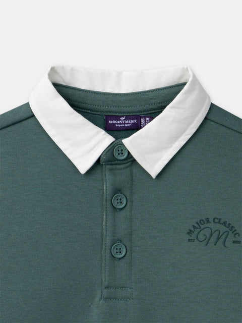 Green Cotton Fleece Polo Shirt Sweatshirt