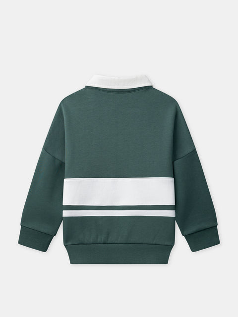 Green Cotton Fleece Polo Shirt Sweatshirt