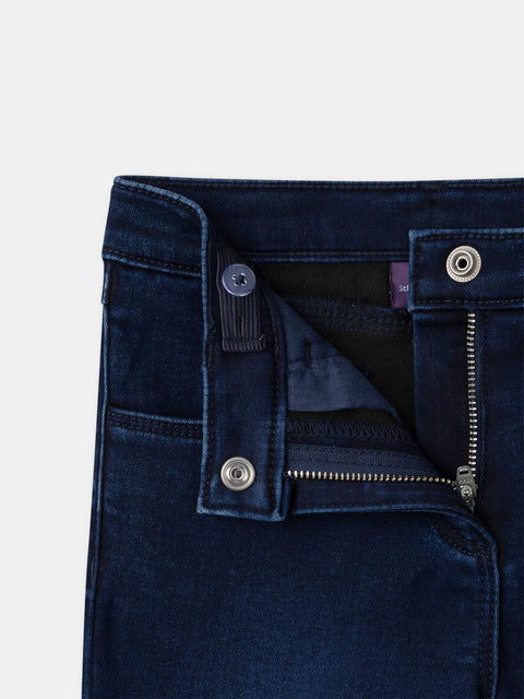 Navy Blue Bonded Denim Jeans