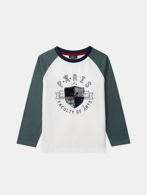Cream Sequined Cotton T-shirt