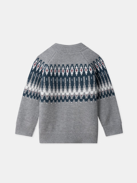 Grey Jacquard Cotton Rich Jumper