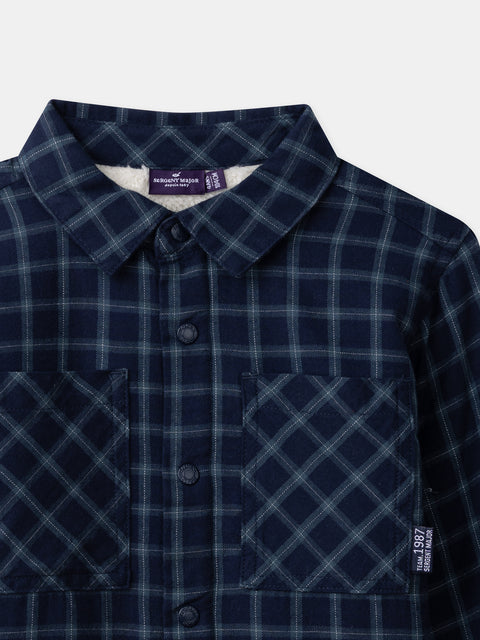 Navy Sherpa Lined Check Cotton Shirt