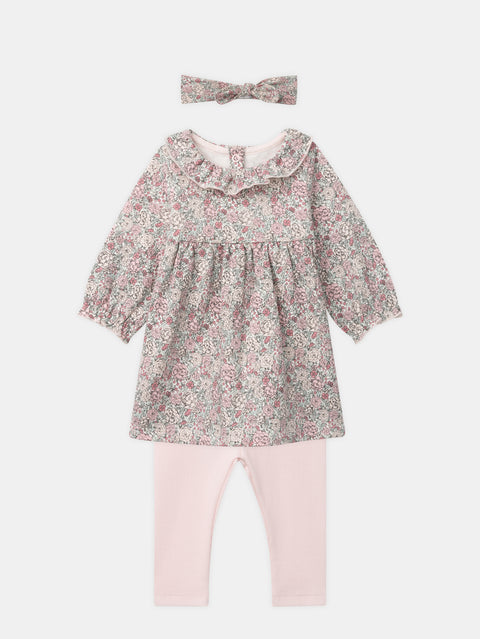 Newborn Floral Print Dress With Leggings & Headband