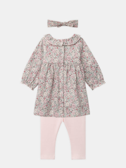 Newborn Floral Print Dress With Leggings & Headband