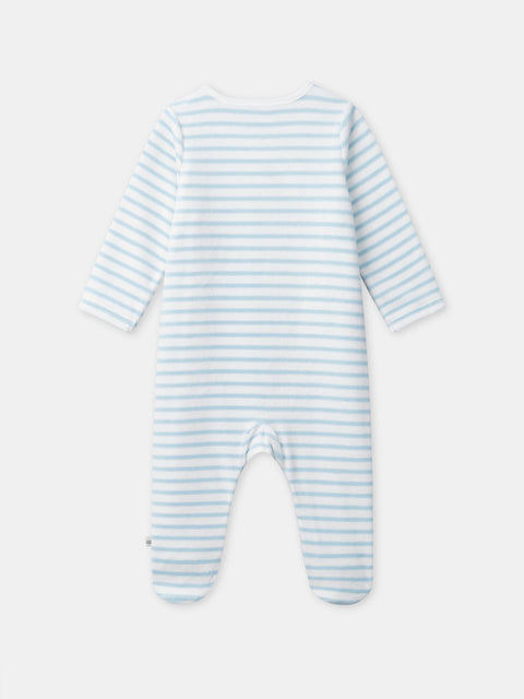 Newborn Blue Stripe Velour Sleepsuit