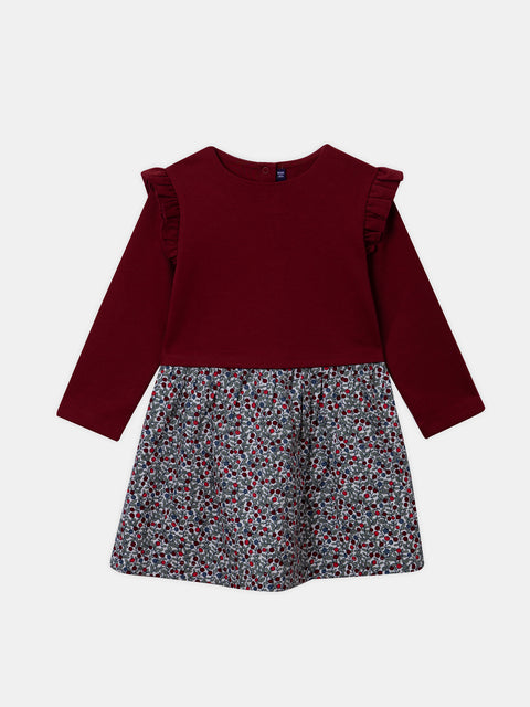 Berry Print 2 Fabric Cotton Mix Dress