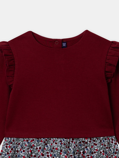 Berry Print 2 Fabric Cotton Mix Dress