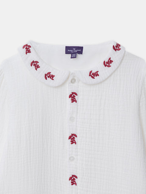 Embroidered  Off White Cotton Blouse