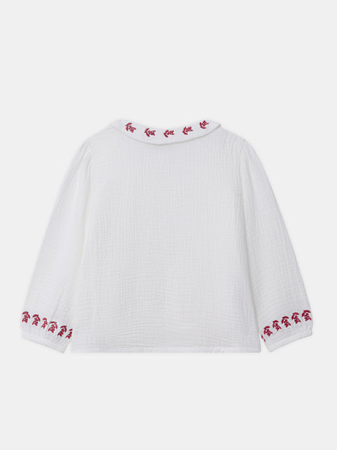 Embroidered  Off White Cotton Blouse