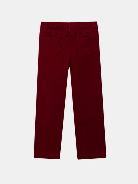 Bordeaux Red Cotton Twill Trousers