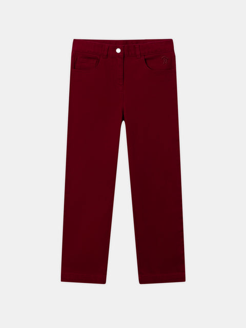 Bordeaux Red Cotton Twill Trousers