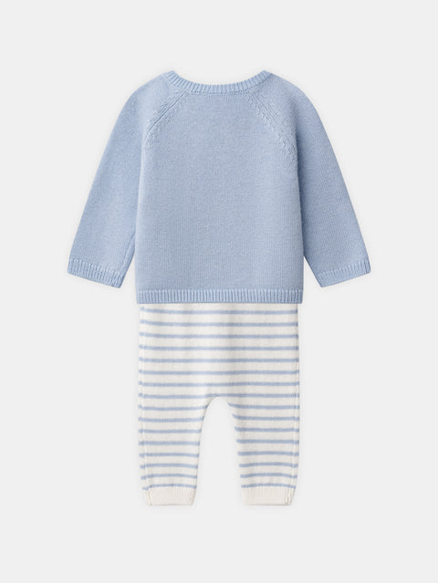 Newborn Blue Cotton Rich Jumper With Matching Striped Leggings