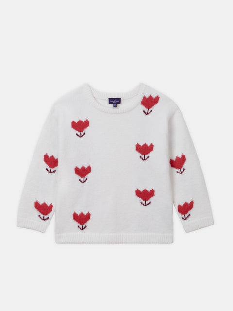 Off White Tulip Pattern Cotton Mix Jumper