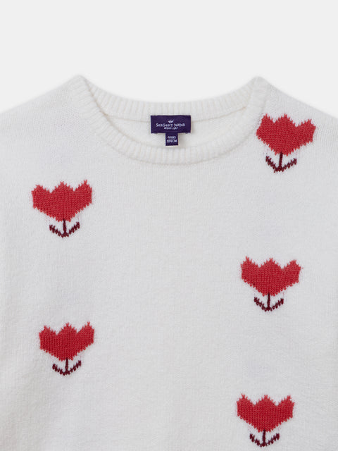Off White Tulip Pattern Cotton Mix Jumper