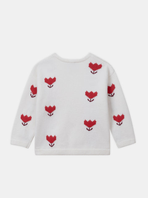 Off White Tulip Pattern Cotton Mix Jumper