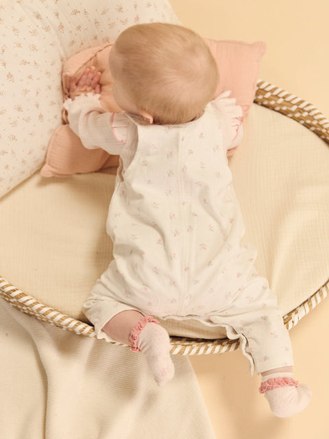 Cream Rabbit Print Cotton Dungarees With Pink Bodysuit & Socks