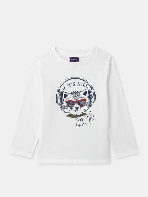 White Cat Print Cotton T-shirt