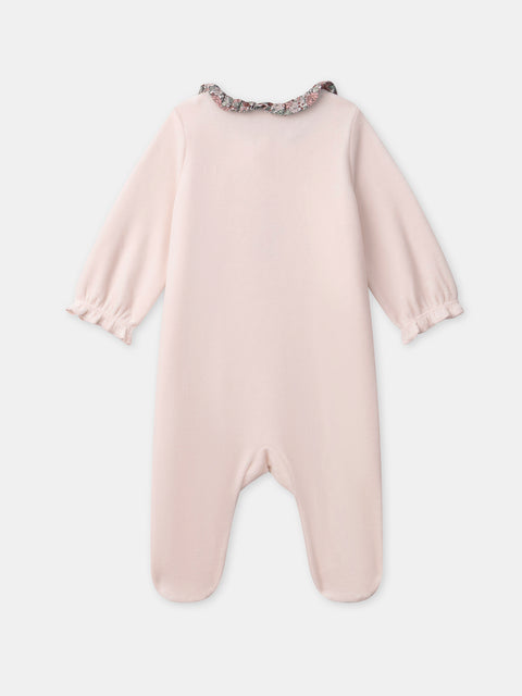 Newborn Pink Velour Sleepsuit