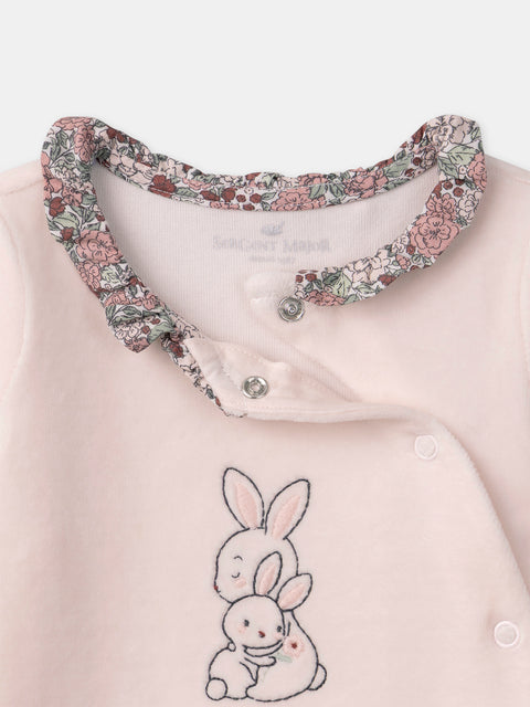 Newborn Pink Velour Sleepsuit