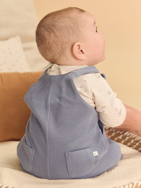 Blue Cotton Dunagrees With Cream Bodysuit & Socks