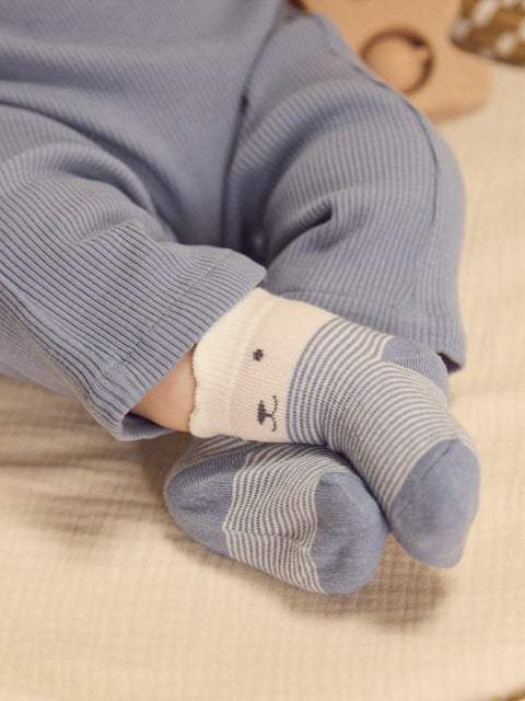 Blue Cotton Dunagrees With Cream Bodysuit & Socks
