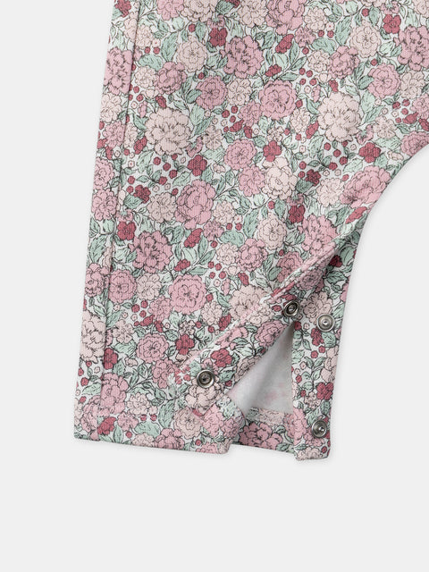 Newborn Floral Print Cotton Dungarees With Pink Cotton Bodysuit