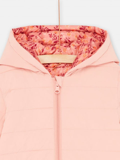 Pink Floral Print Reversible Hooded Coat
