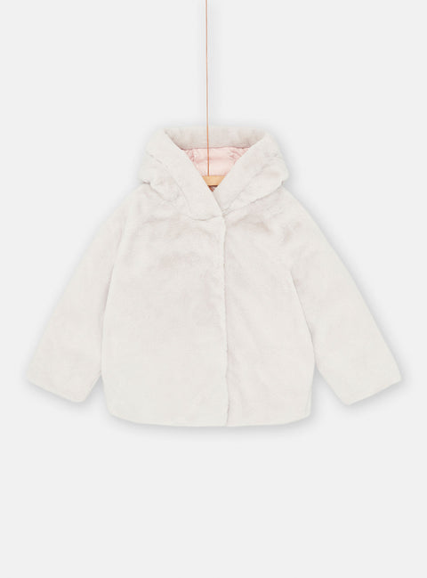 Pink & Cream Faux Fur Reversible Hooded Puffer Jacket
