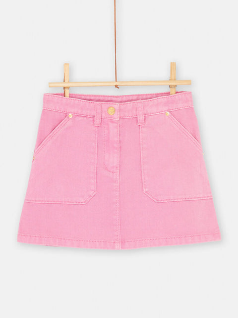Pink Cotton Twill A- Line Skirt With 2 Patch Pockets
