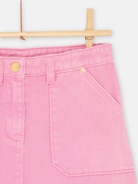 Pink Cotton Twill A- Line Skirt With 2 Patch Pockets