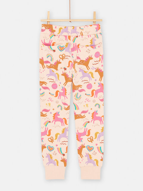 Pink Unicorn Print Cotton Fleece Joggers