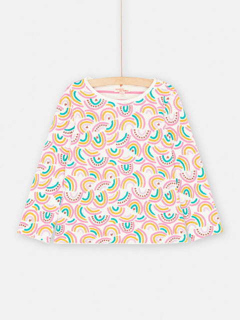 Pink Rainbow & Stripe Print Reversible Cotton T-shirt