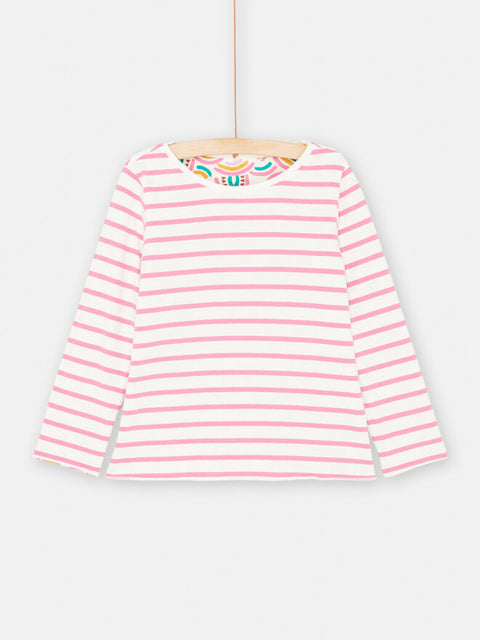 Pink Rainbow & Stripe Print Reversible Cotton T-shirt