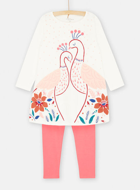 Pink Peacock Print Velour Nightdress/Pyjama Combi