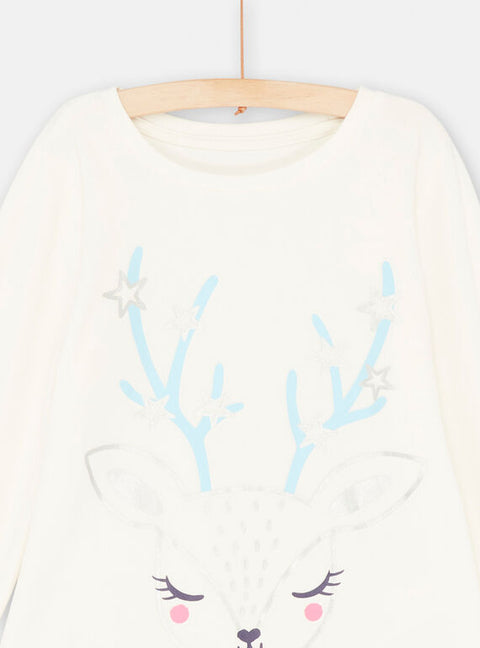 White Reindeer Print Velour Pyjamas