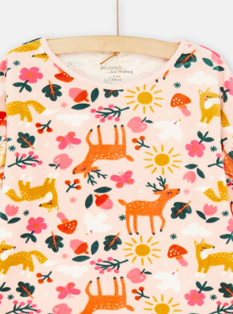 Pink Floral Reindeer Print Velour Pyjamas
